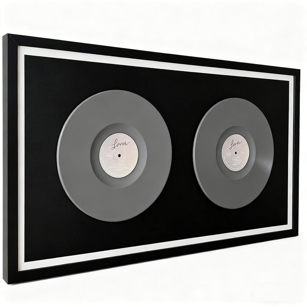 리안진리우 더블 바이닐 레코드 디스플레이 프레임, 앨범 12x12인치 LP 2개 보유, 음악 수집가용 수평/수직 벽걸이 홈 데코(블랙) 165,300원