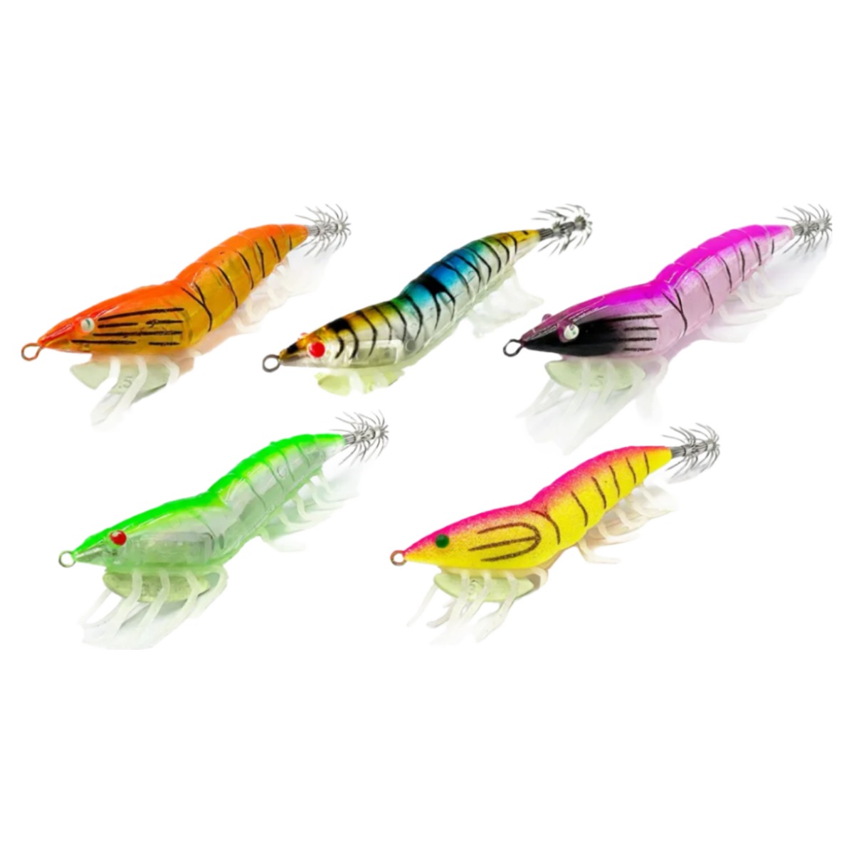 회우위드마켓 리얼 새우에기5종 세트 + 에기 보호캡5종 세트 수평 에기 무늬오징어 갑오징어 쭈꾸미, 5개, 12.5g, 5가지 혼합색상 9,900원