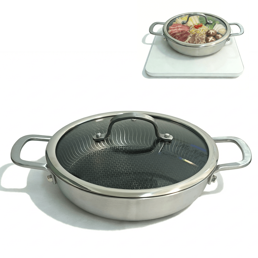 Riwonas 통3중 스텐 벌집 코팅 전골냄비 후라이팬 다용도 냄비 샤브냅비 멀티솥 인덕션 IH 겸용, 1개, 혼합색상, 24cm 40,000원