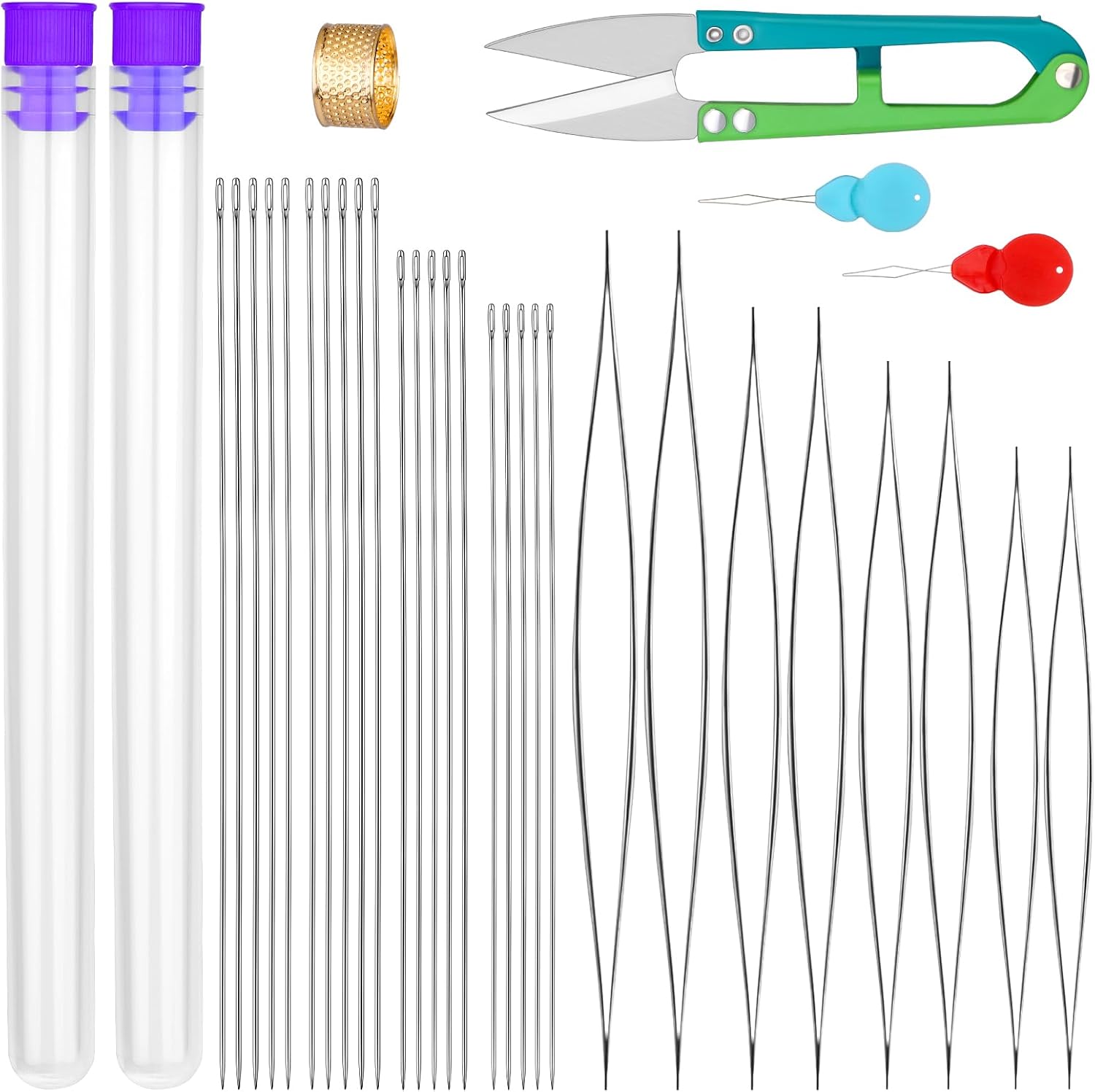 UOOU 28개 비딩 바늘 세트에는 20개의 긴 직선 실 8개의 큰 눈 바늘, 병이 있는 자수 골무, 보석 제작용 실을 포함합니다 21,910원