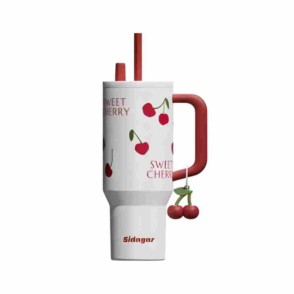 Sidagar 대용량 스테인리스 빨대텀블러 손잡이텀블러 차량 탑재 휴대용 보온보냉컵, 1개, 1200ml, 체리 57,200원