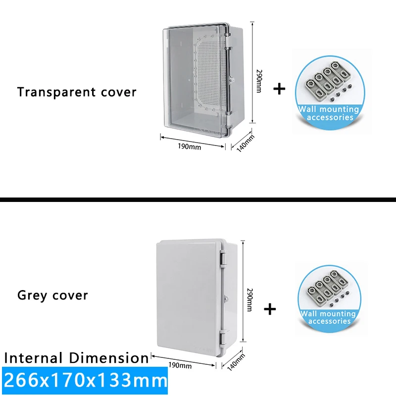 Abs Pc 경첩 플라스틱 회색 투명 커버 하우징, 전원 전기 정션 박스, 방수 야외 분배 IP66 30,300원
