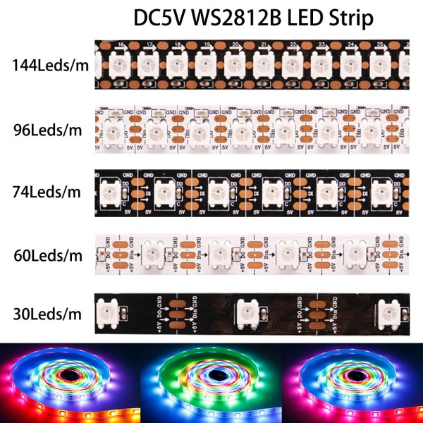 DC5V WS2812B Led 스트립 조명 1-5M 30/60/74/96/144leds/m 개별적으로 주소 지정 가능 5050 RGB WS2812 픽 10,600원