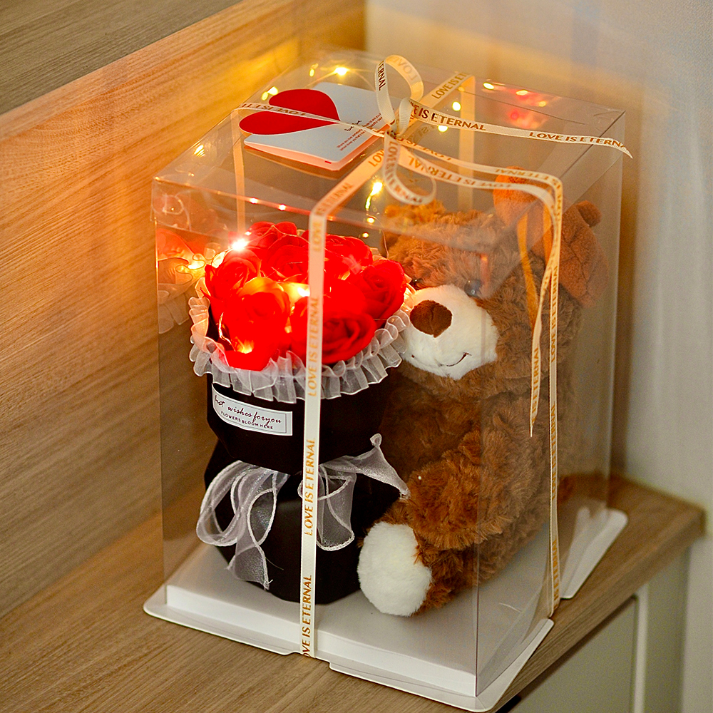 아르띠콜로 조화 LED 장미꽃 푹신한 곰돌이 향기나는 비누꽃다발 + 쇼핑백, 1개, 레드 29,800원