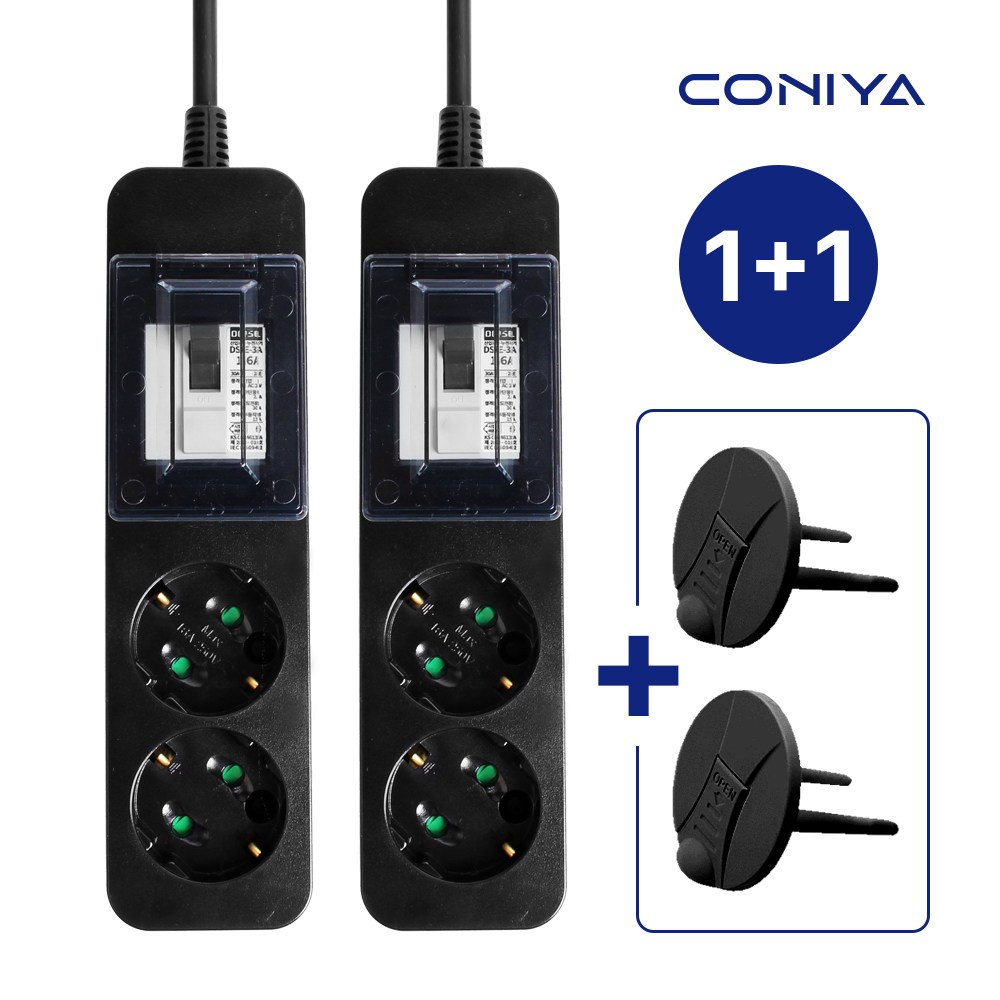 코니야 고용량 멀티탭 1+1 국산 4000W 과부하차단 배선차단 2구 1.5M 블랙 에어컨 고전력 22,800원