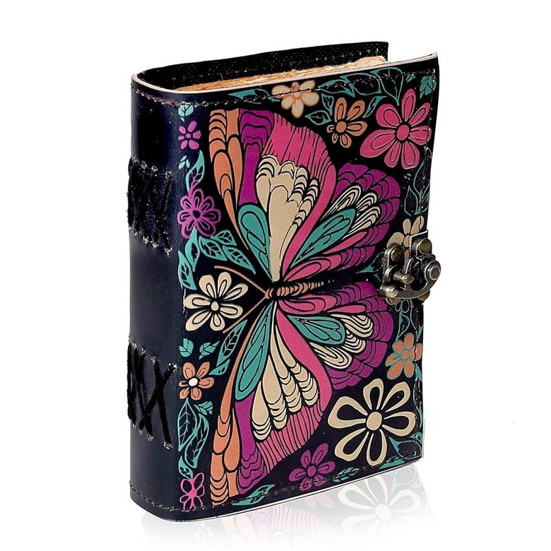 핸드메이드 다채로운 나비 가죽 저널, 빈티지 데클 엣지 페이퍼 플로럴 프린트 다이어리, 앤티크 필기 저널 남성 및 여성용 여행 다이어리, 노트, 스케치, 드로잉 및 선물용 12 46,400원