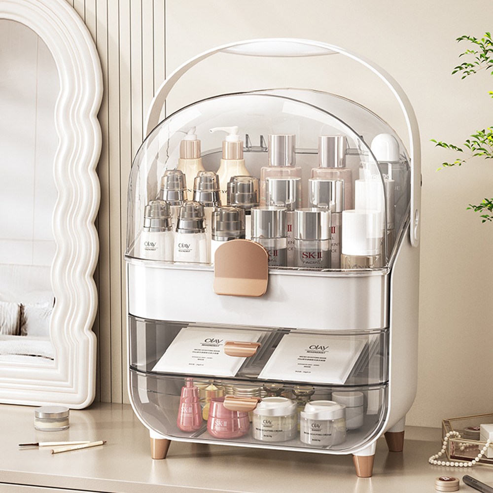 모슬 대용량 서랍형 투명 덮게 화장품 보관함, 1개, 골드 손잡이 29,800원