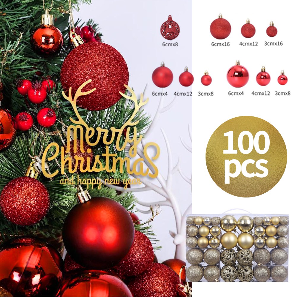 바인츠 크리스마스 트리 오너먼트 볼 장식 100개 대형트리 중형트리 소품 이벤트 파티, 1세트, 레드 37,900원