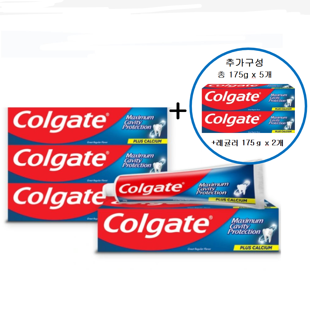 [치과전문의  치약 추천 1위] 입냄새,미백,잇몸,시린이,충치 집중 풀케어 "콜게이트레귤러 175"[+추가구성 콜게이트레귤러175g x 2개 ] 총5개 무료배송 25,990원