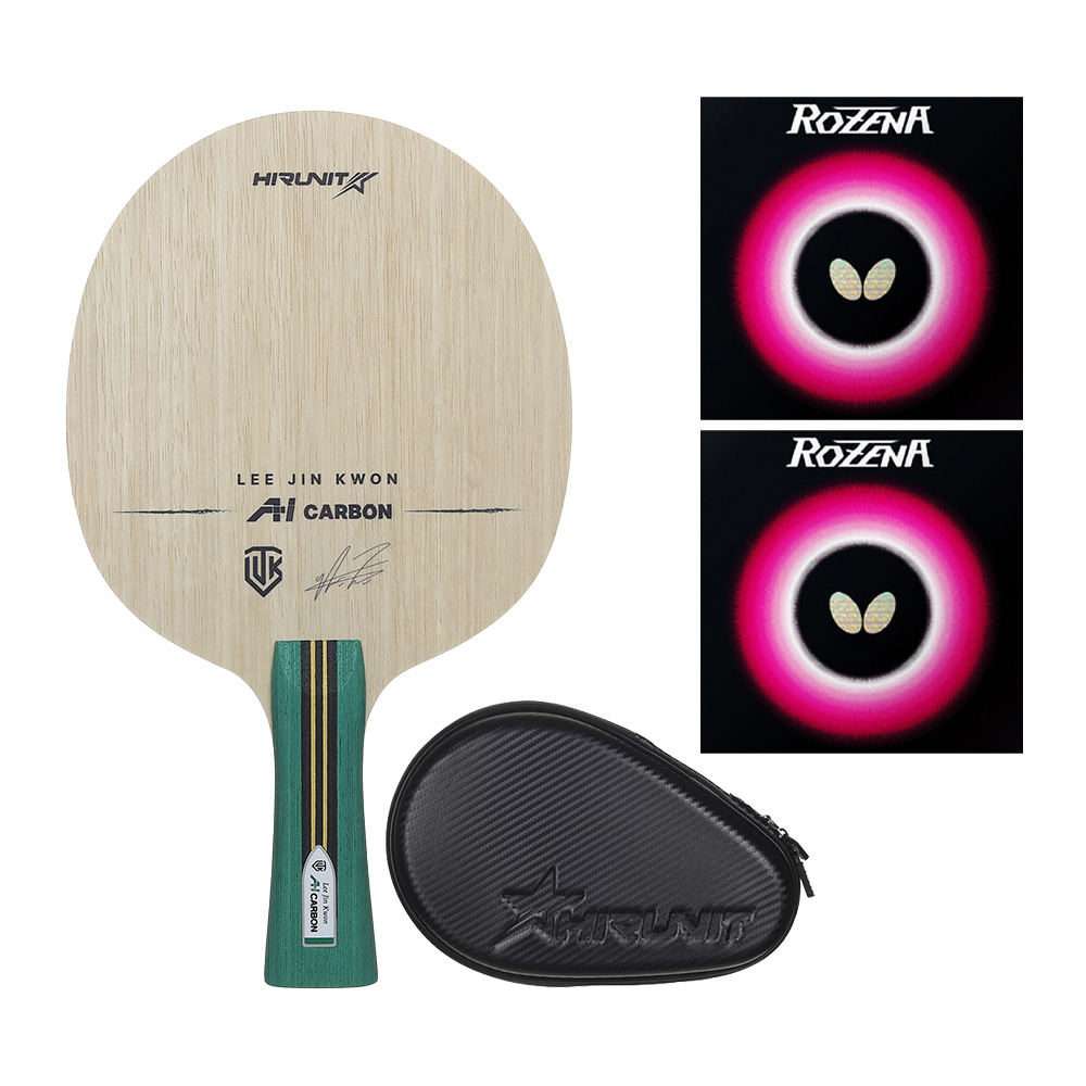 [인기/추천상품] 하이러닛 탁구라켓 이진권 AI카본 + 버터플라이 로제나 러버 부착세트 + 고급 하드케이스 포함, 그립선택ST/FL 135,000원