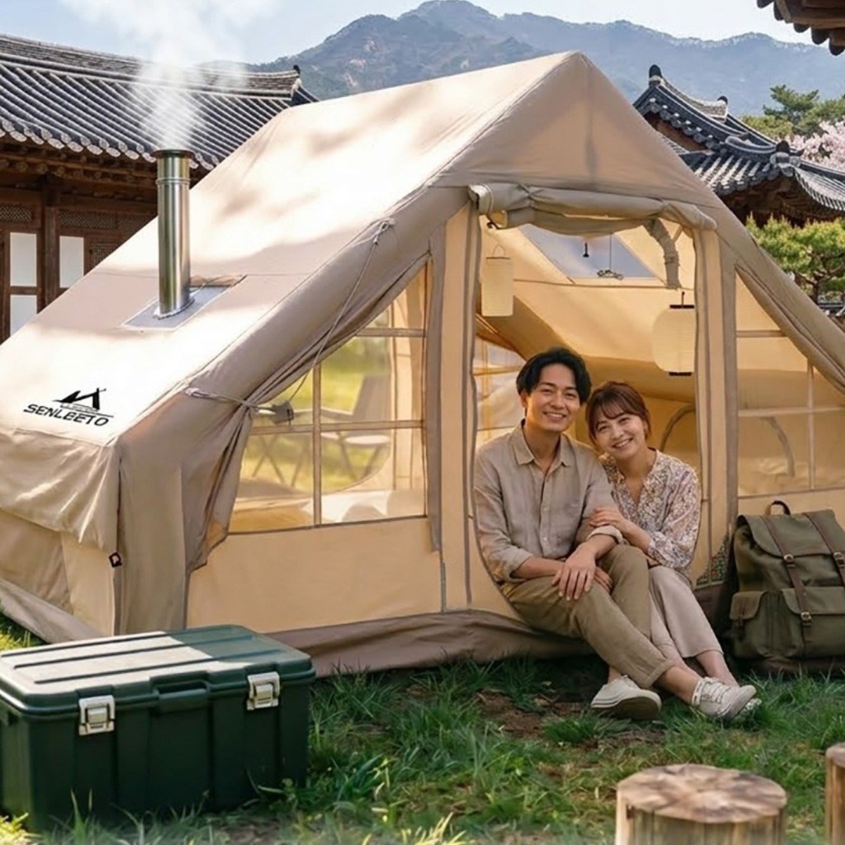 에어텐트 캠핑텐트 에어텐트 3-4인용 공기주입식 가족 캠핑 텐트 거실형, 베이지 385,640원