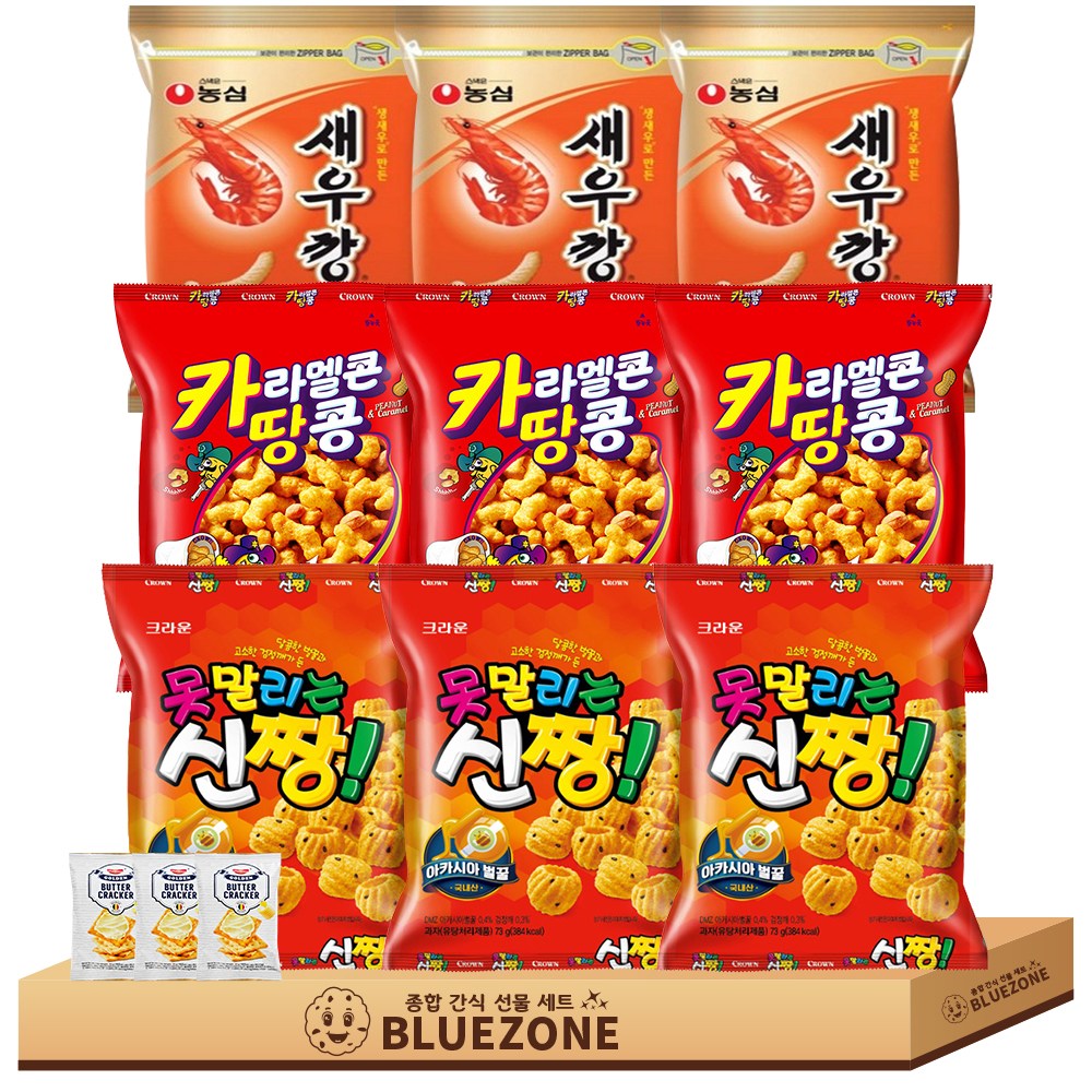 소소 미니 스낵과자 세트 카라멜콘땅콩3개 새우깡3개 신짱3개 버크3개 12,980원