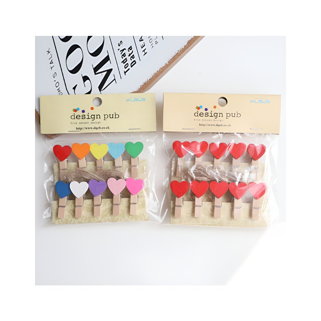 어반살림 다용도 원목 하트 나무 집게 20p 마끈 포토걸이 인테리어 소품, 레드+혼합 8,500원
