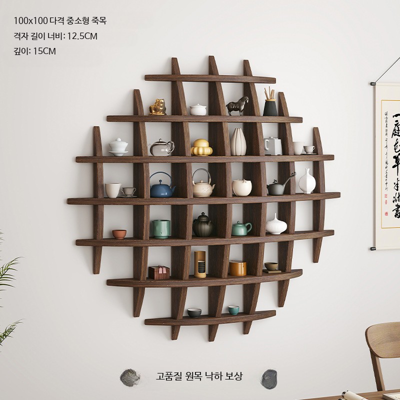 홍시로직 원목 벽걸이선반 다용도 실내 수납 인테리어 거실 주방 공간활용 벽부착 선반장, 1단, 중구이 죽목 다격 100x100 109,100원