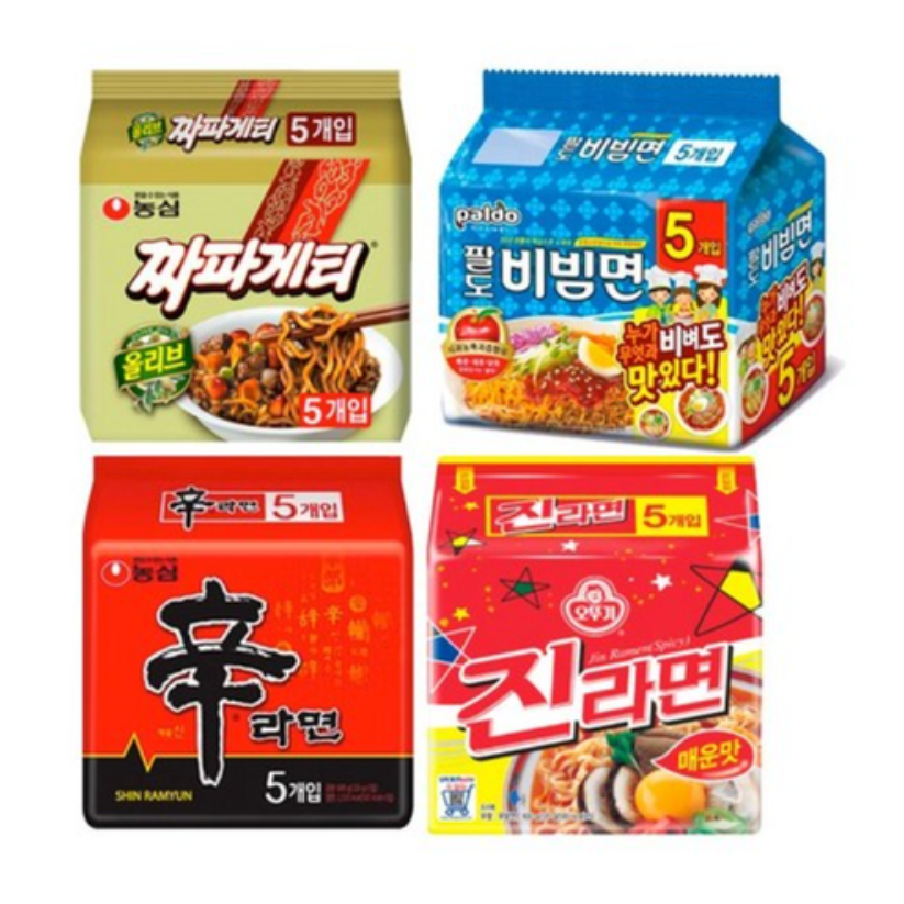오뚜기 농심 팔도 멀티팩 4종 세트 (신라면5P + 진라면매운맛5P + 짜파게티5P+ 팔도비빔면5P) 23,900원