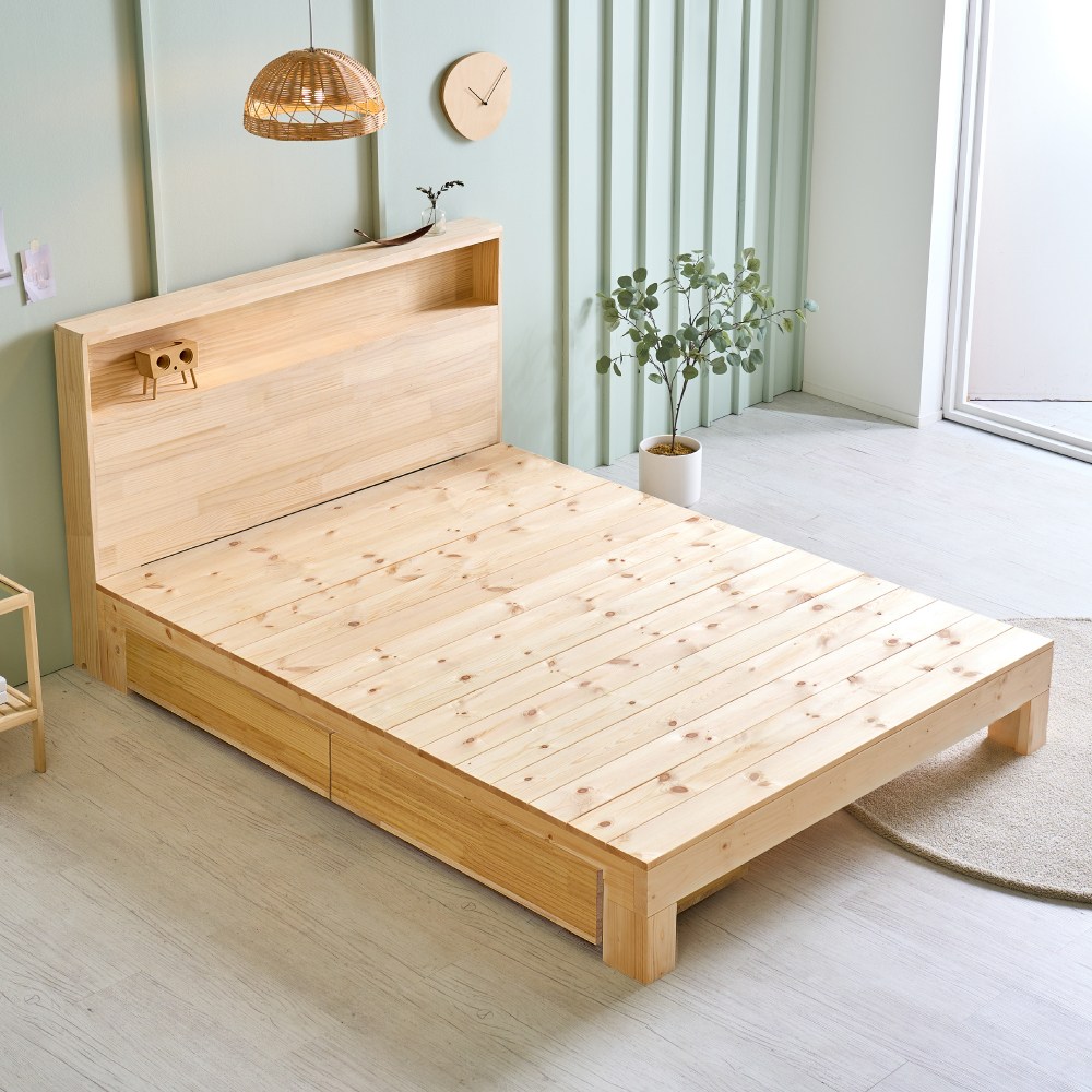 미엔우드 서랍형 편백나무 통 원목 침대 프레임 슈퍼 싱글 더블 퀸 킹 평상형 수납형 선반형 주문제작, 서랍형 451,000원