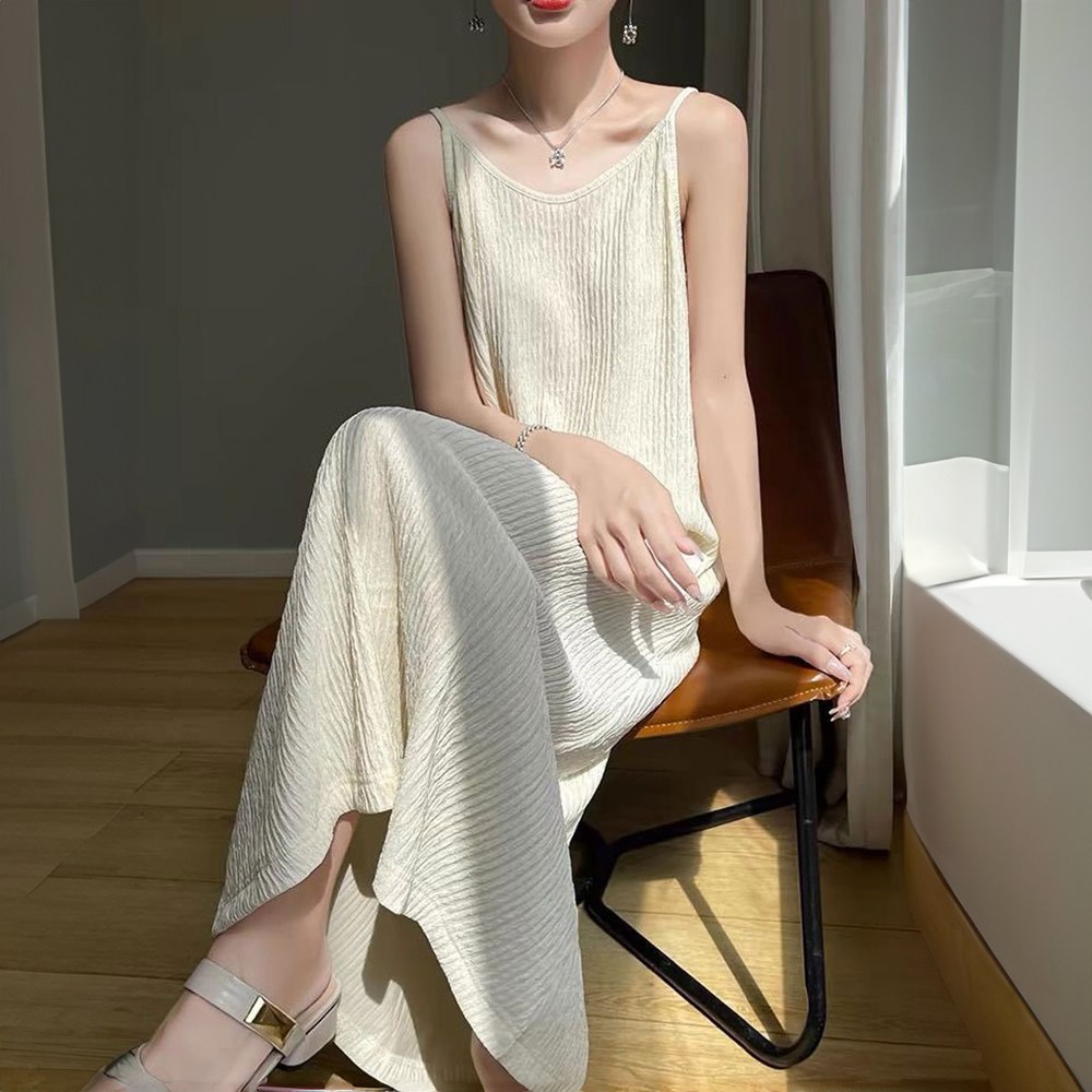 플리츠 끈나시 롱원피스 여성 가을 나시 원피스 여자 봄원피스 봄가을 루즈핏 블랙 휴양지 드레스 18,700원