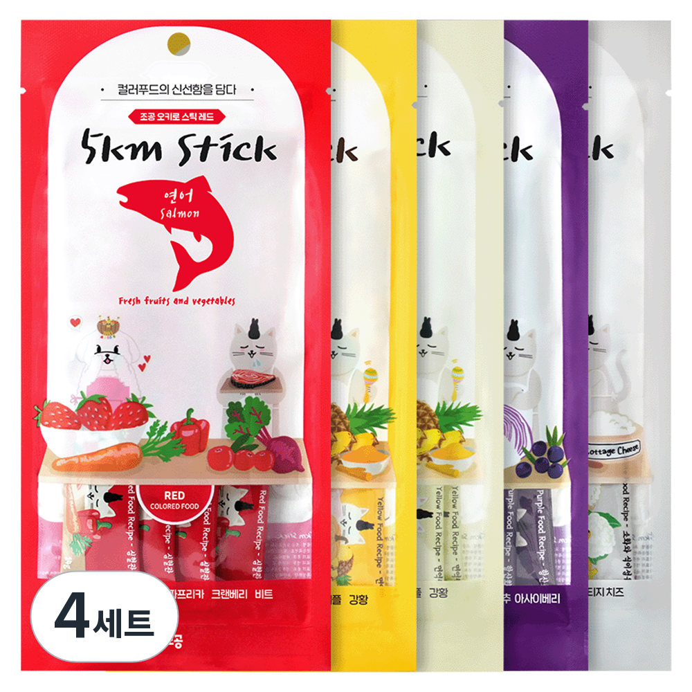 조공 전연령 고양이 강아지 오키로스틱 짜먹는 간식 5팩, 혼합맛(레드/옐로우닭/옐로우대구/퍼플/화이트), 4세트 63,500원