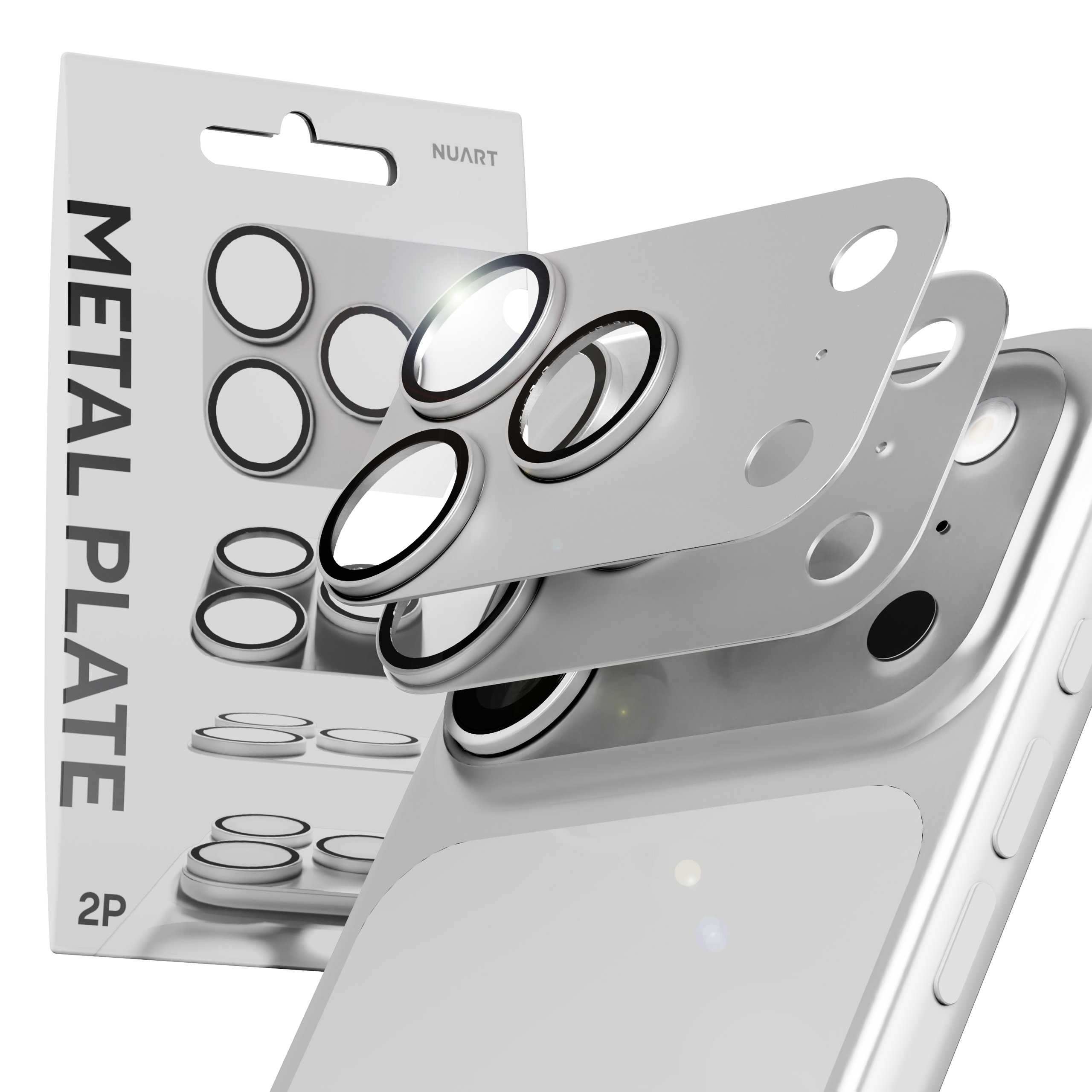 누아트 빛번짐 차단 후면 카메라 렌즈 메탈 플레이트 풀커버 강화유리 보호필름 2p 세트 실버 5,900원