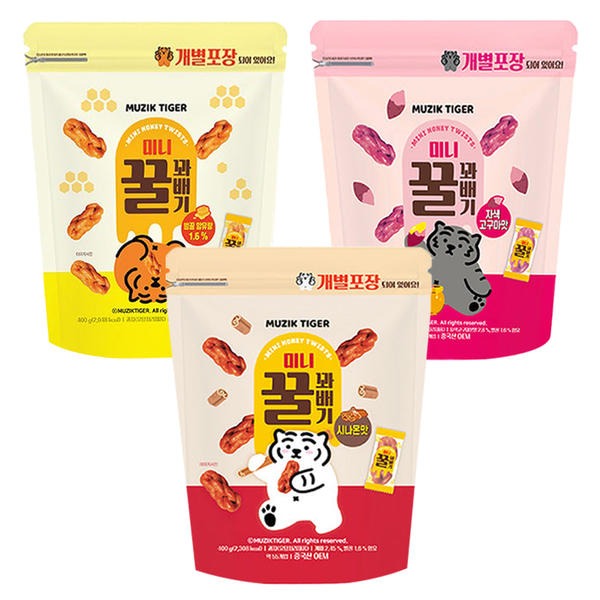무직타이거 미니 꿀 꽈배기 3종 오리지널400g 4개+자색고구마400g 4개+시나몬400g 4개 (총12개) 옛날과자간식 62,900원