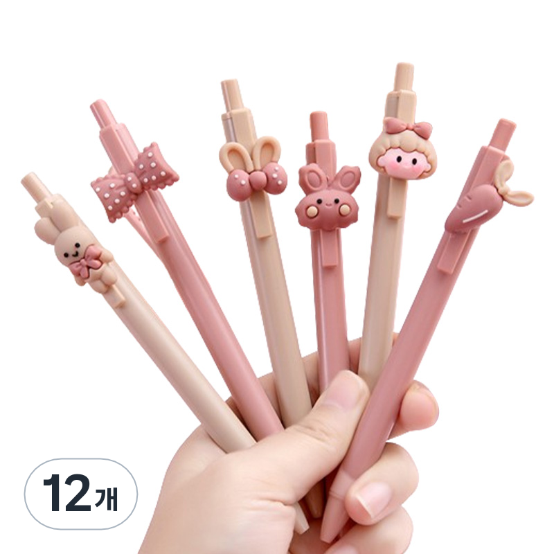 피어니스트 캐릭터 똑딱이 젤 볼펜, 핑크, 12개 22,600원