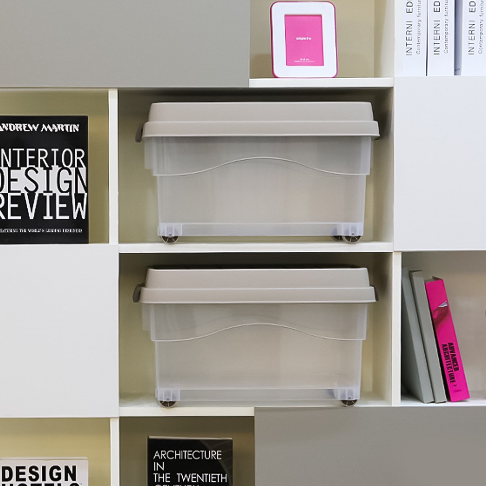 리빙박스 적층형 바퀴달린 다용도 수납 브라운 대용량 35L 적층형수납박스 의류보관 장남감수납함 투명리빙박스 대형리빙박스 25,900원