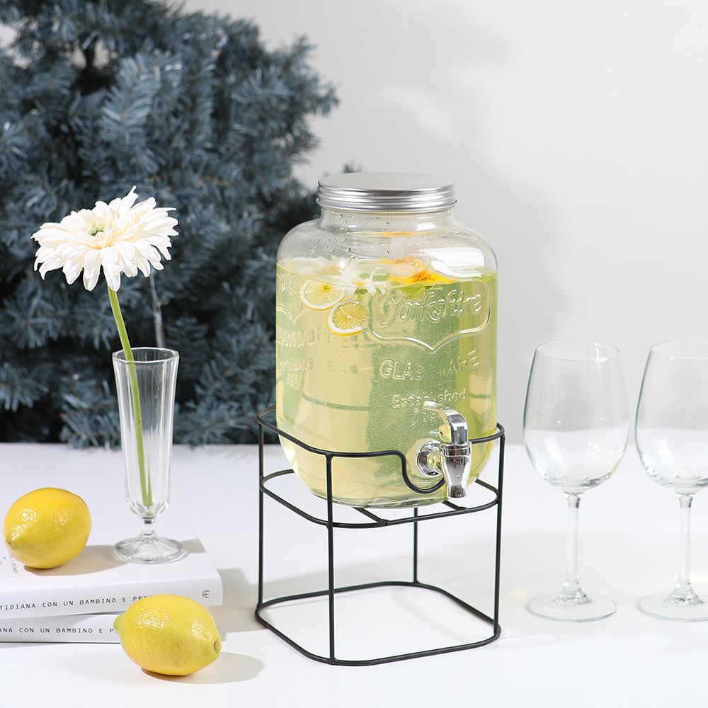 크린리빙 와이어 쥬스 음료 워터 디스펜서 카페 유리 물병 4L, 현재가 14,900원