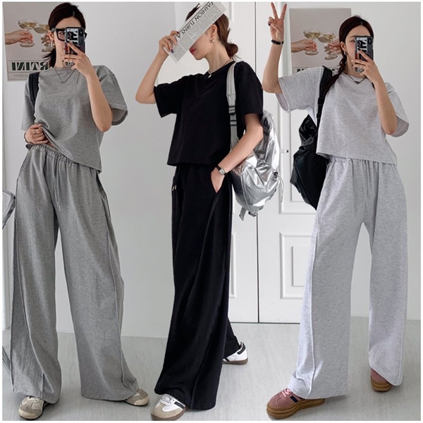 렛잇샤인 빅사이즈 유크 세미크롭 맨투맨+벌룬 와이드팬츠 상하의세트 39,400원