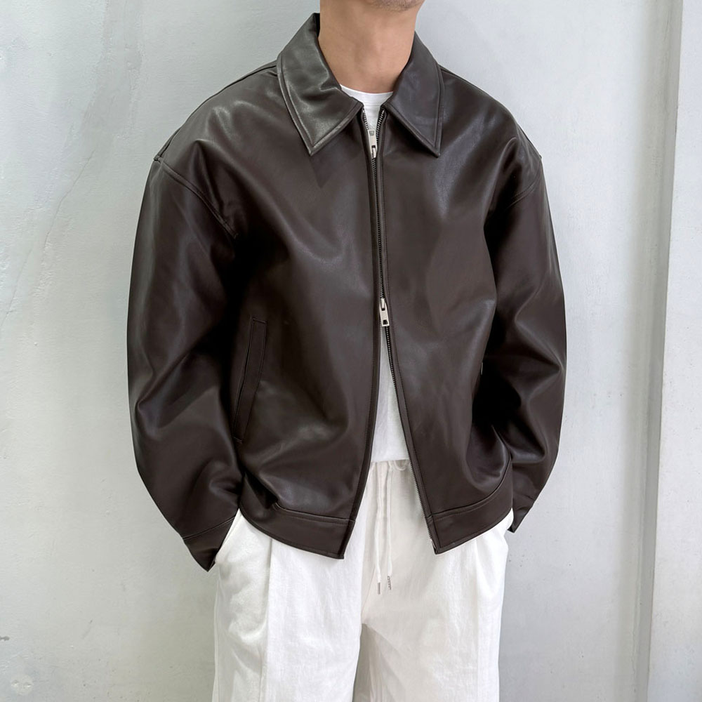 라운지21 남자 오버핏 베이직 페이크 레더 자켓 빅사이즈 58,900원