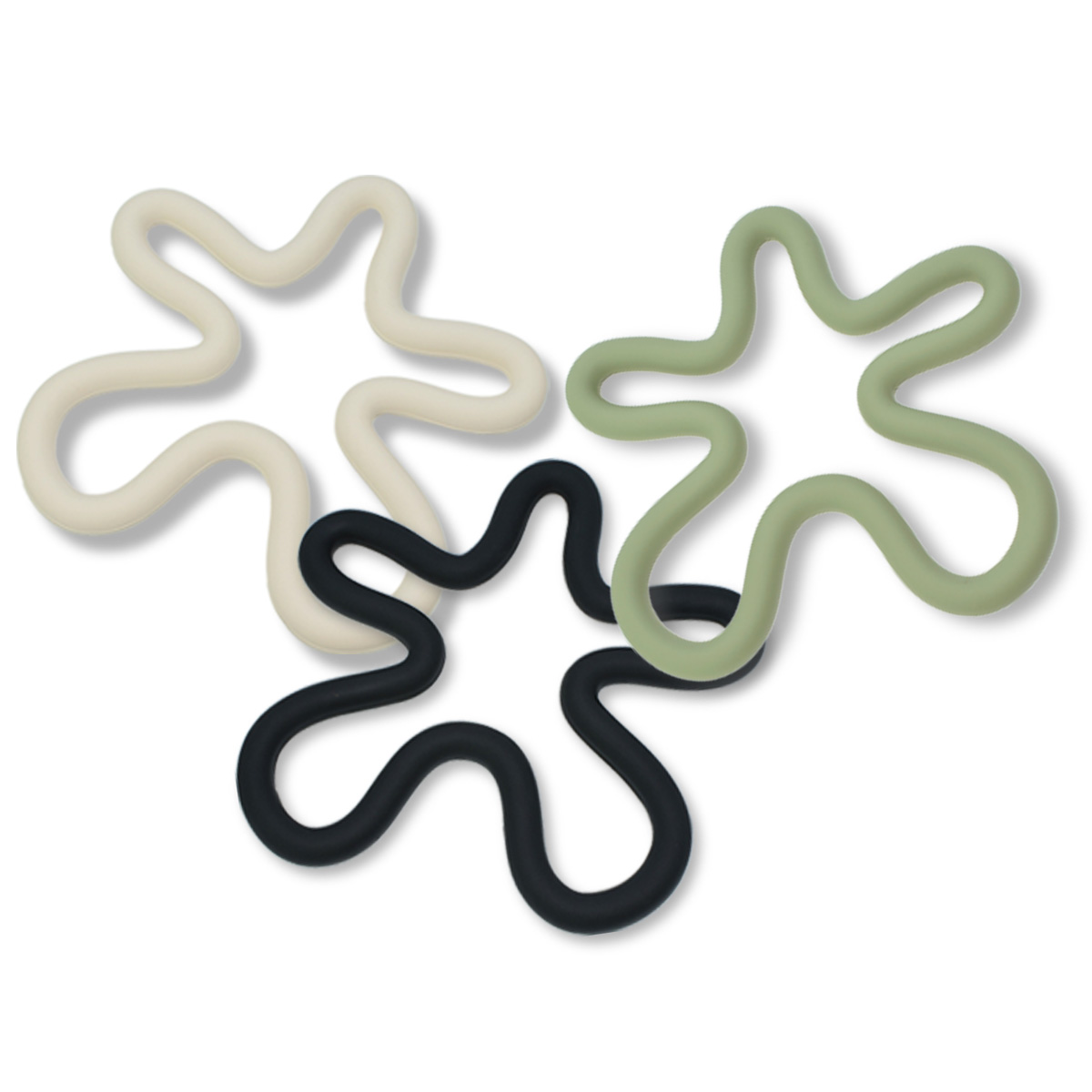 웨이브 실리콘 냄비받침 꽃모양 3개 생활친구, 1세트, 크림&그린&블랙 9,900원