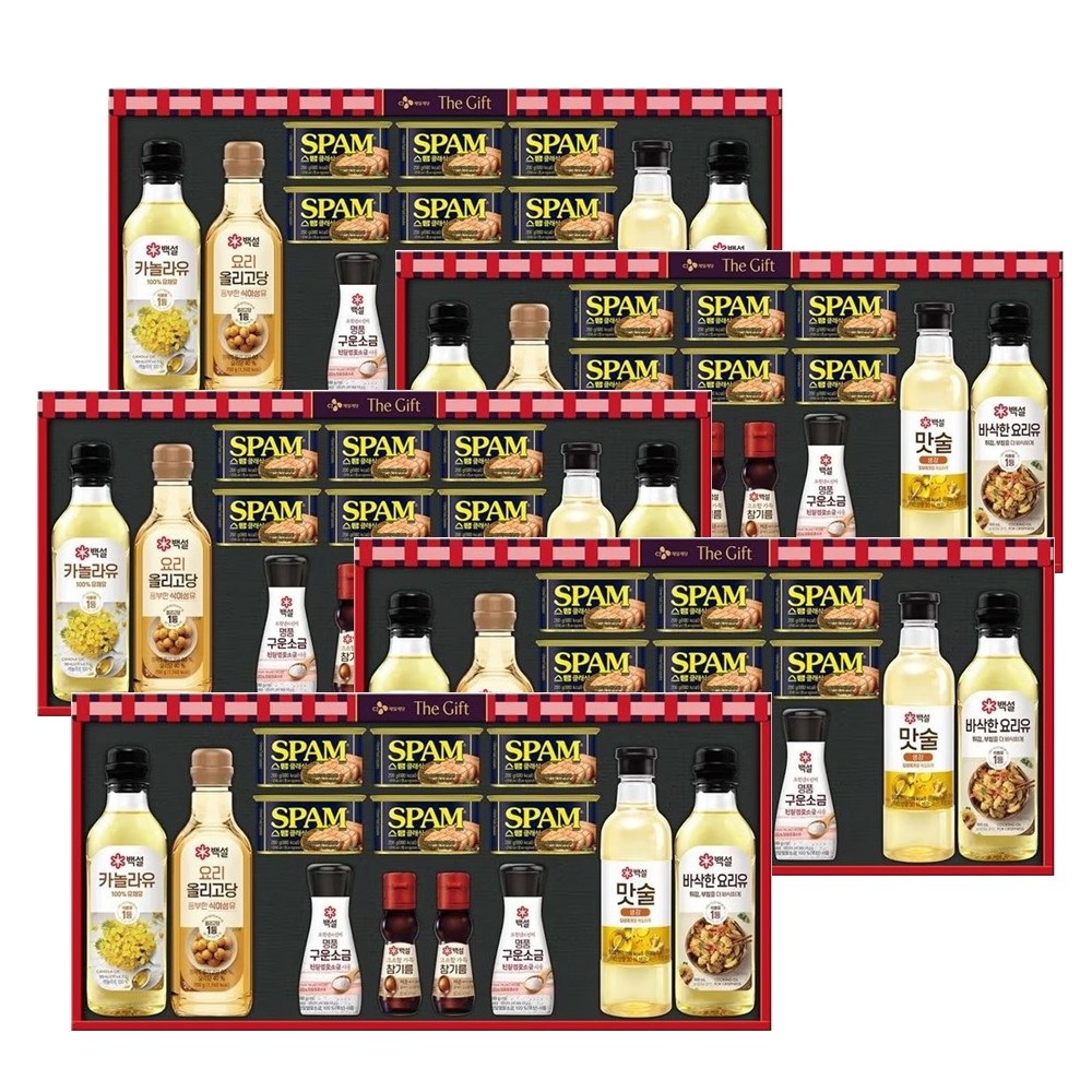CJ 스팸 스페셜 G호 세트/요리유/카놀라유/올리고당/사과식초/참기름/명품천일염/명품구운소금/스팸200g, 5개 175,600원