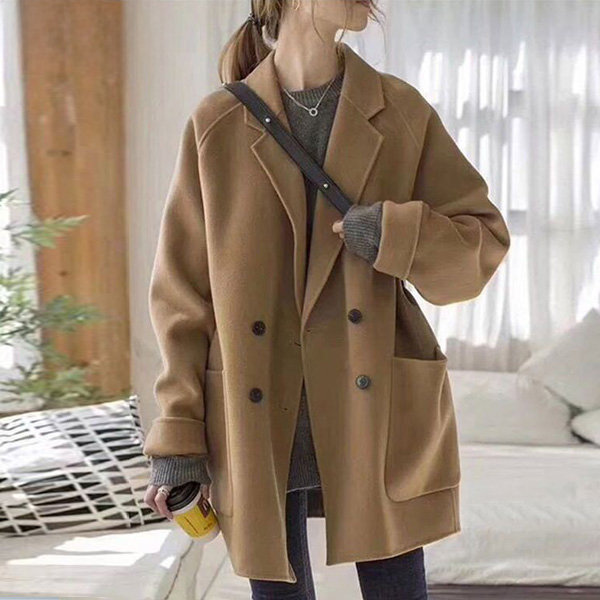 퀸앤조이 프리미엄 더블버튼 캐시미어 울 하프코트 69,800원