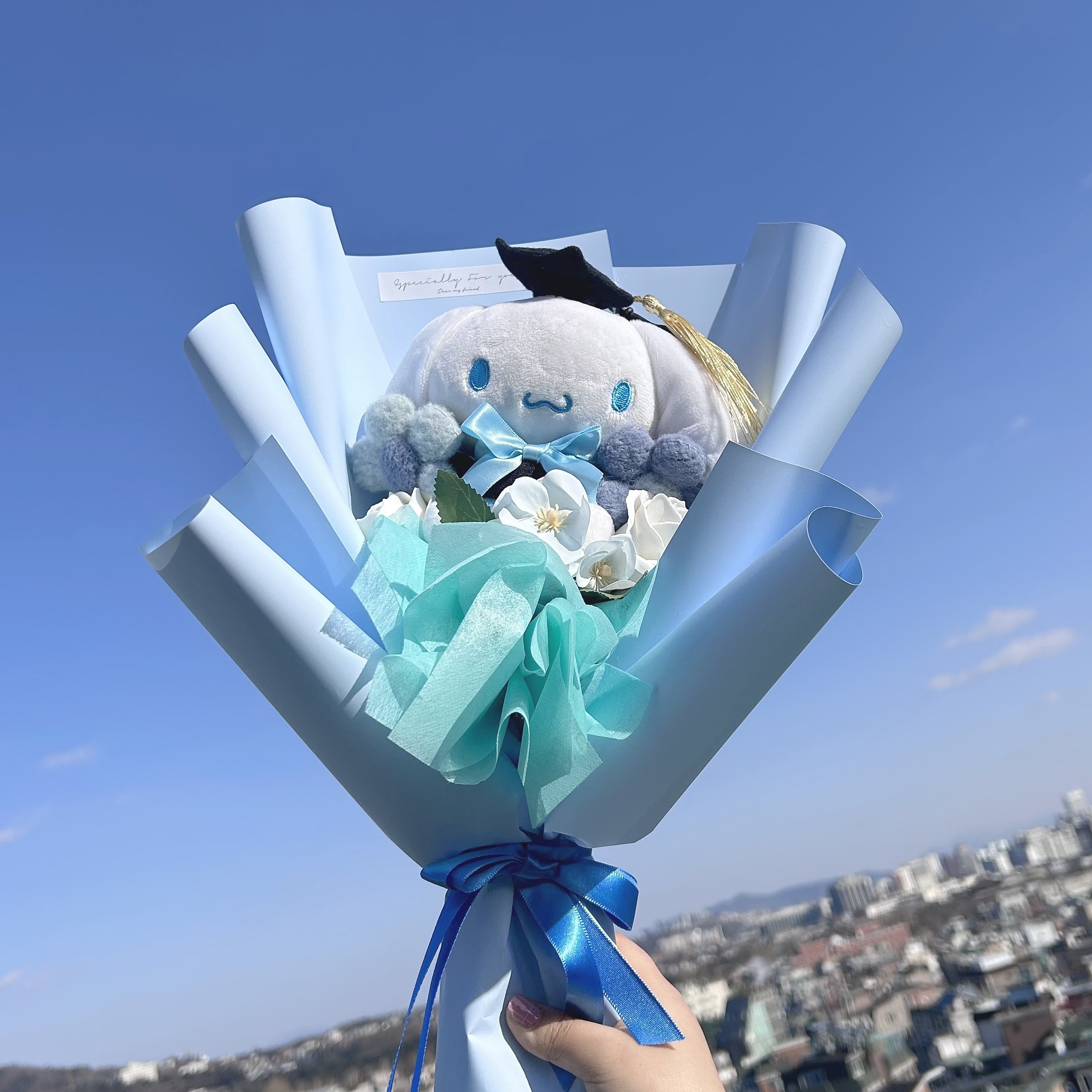 졸업 입학 꽃다발 시나모롤꽃다발 학사모 산리오꽃다발 수료식 유치원꽃 초등학교 어린이집, 1개 17,900원