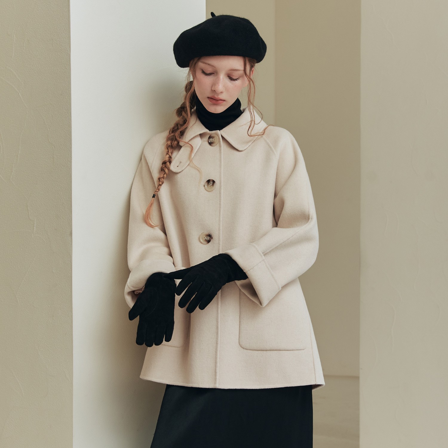 핸드메이드 에이라인 울 하프 코트 105,000원