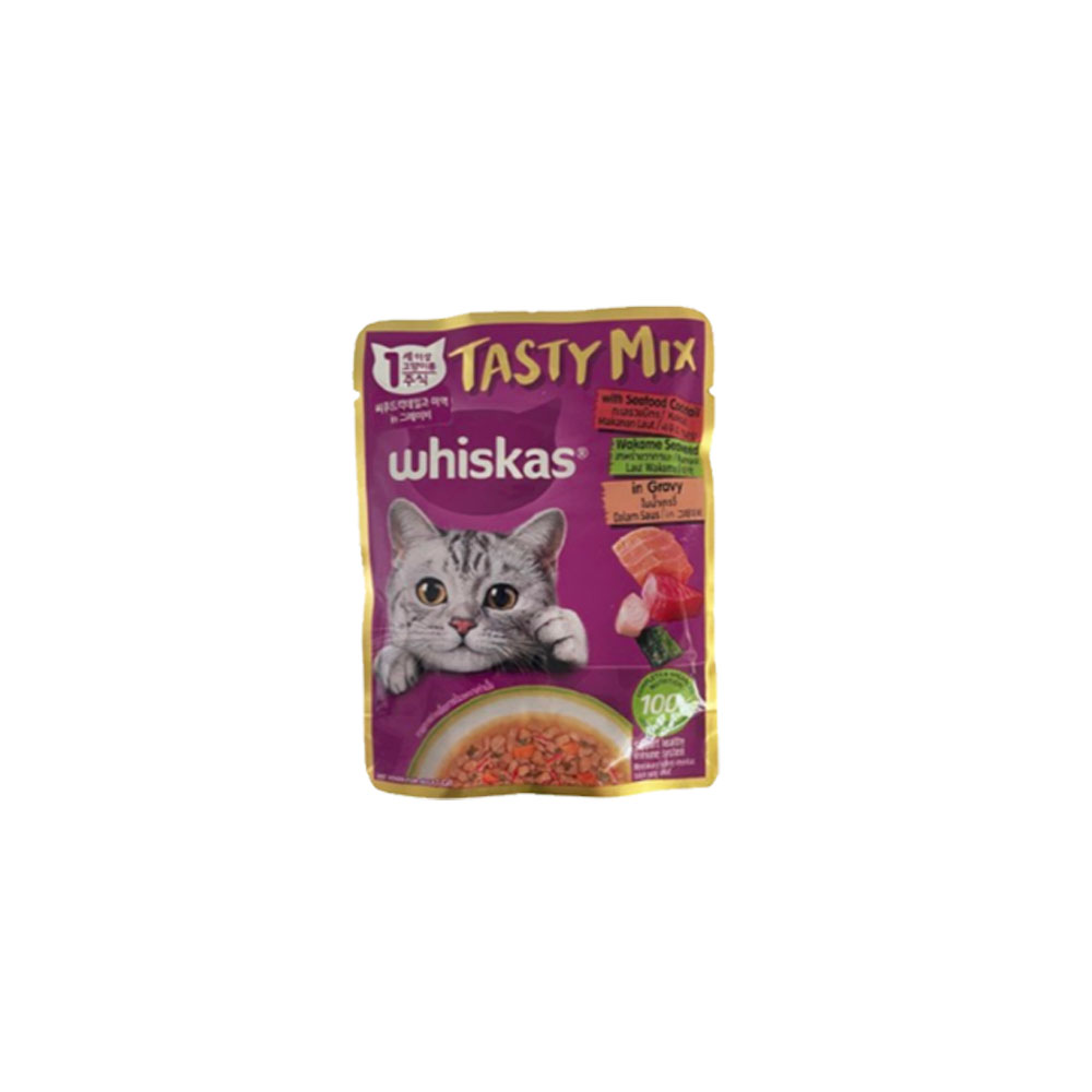 위스카스 파우치 80g 고양이 간식 씨푸드칵테일과미역, 연어, 80g, 1개 1,840원