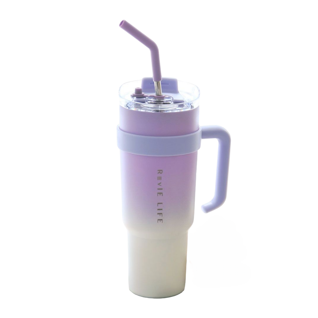 리빙스테이션 가벼운 보온보냉 손잡이 스텐 대용량 빨대 텀블러, 1개, 1.18L, 퍼플 17,900원