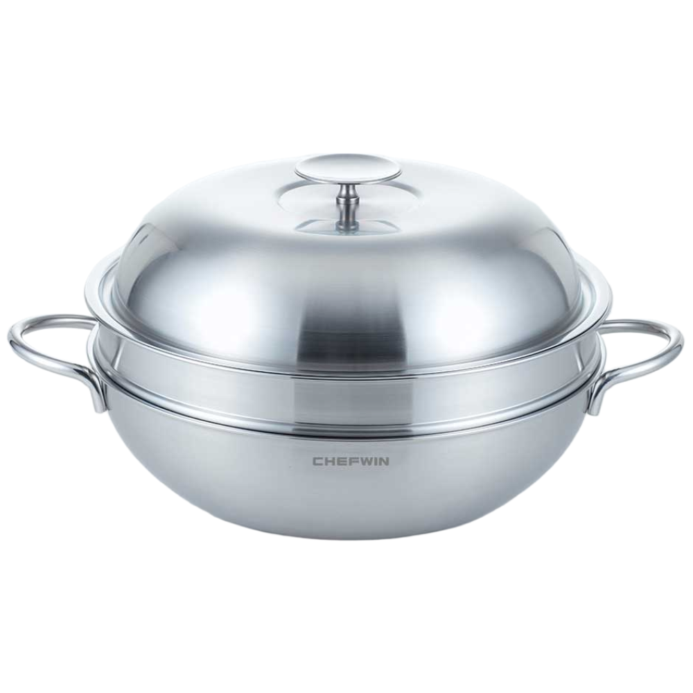 쉐프윈 316 통5중 스테인레스 찜기 대형 인덕션 스텐찜솥 파티웍 32cm, 316 통5중 스텐 파티웍, 1개, 32cm 217,790원