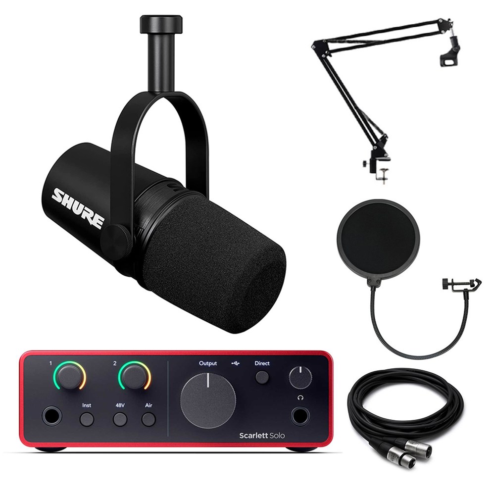 SHURE 슈어 MV7X 녹음 마이크 포커스라이트 스칼렛 솔로 4세대 오디오 인터페이스 관절스탠드 케이블 542,030원