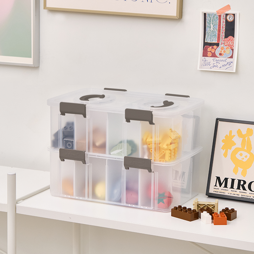 플라팜 유아용 레고 장난감 정리함 4호 2단 + 칸막이 풀세트, 브라운, 1개 26,900원