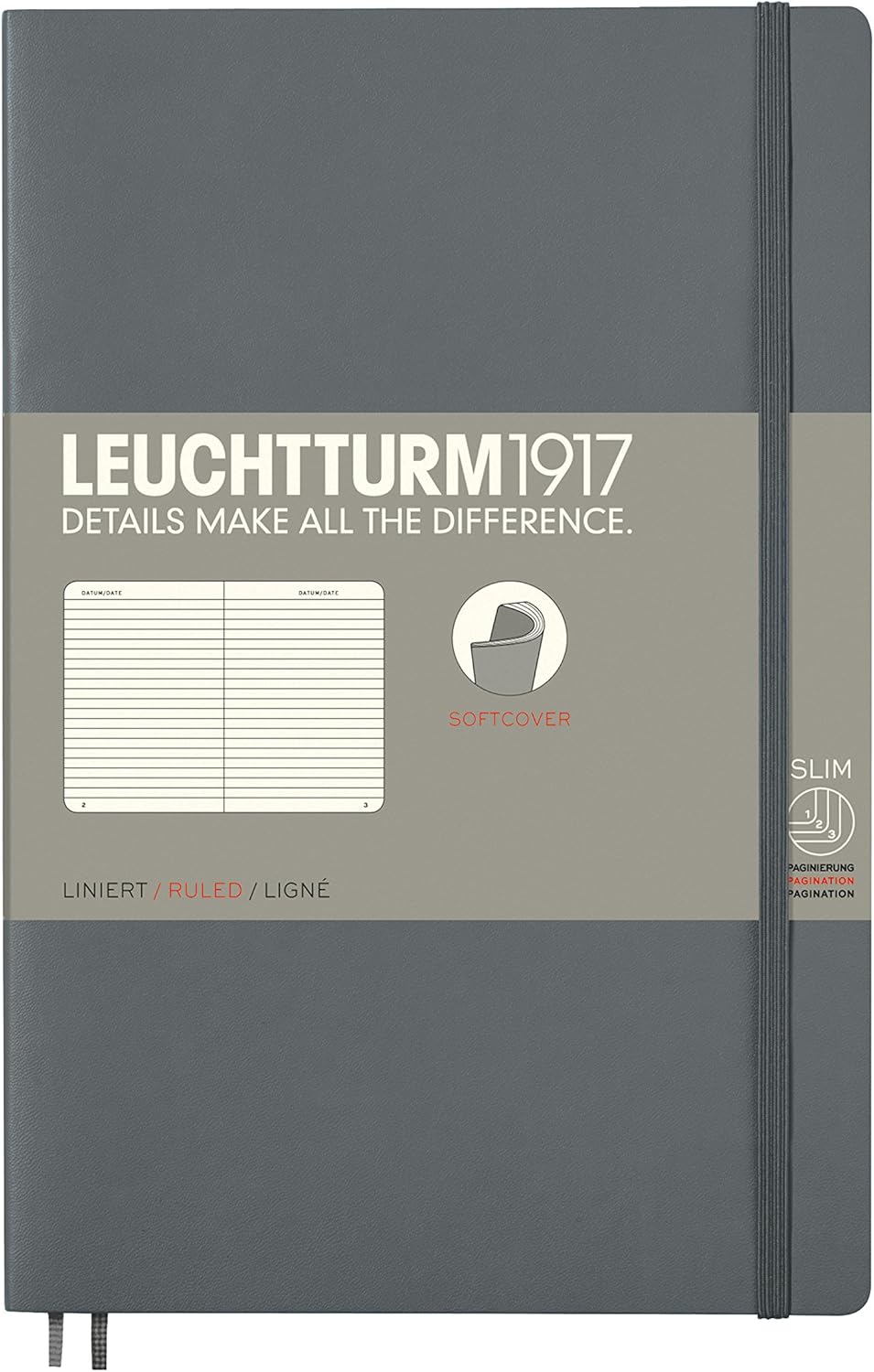 LEUCHTTURM1917 - 노트북 소프트커버 포켓 A6-123 페이지 쓰기 및 저널링규칙 무연탄 47,880원