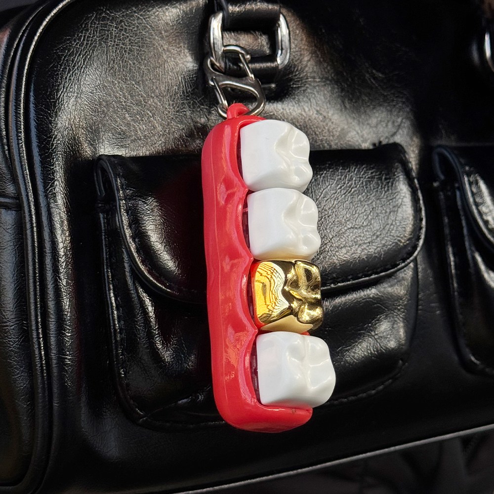 치아 키캡 키링 키보드키링 클릭커, 1개, 4구 (흰니4개 +금니1개) 치아 키캡톡 12,000원