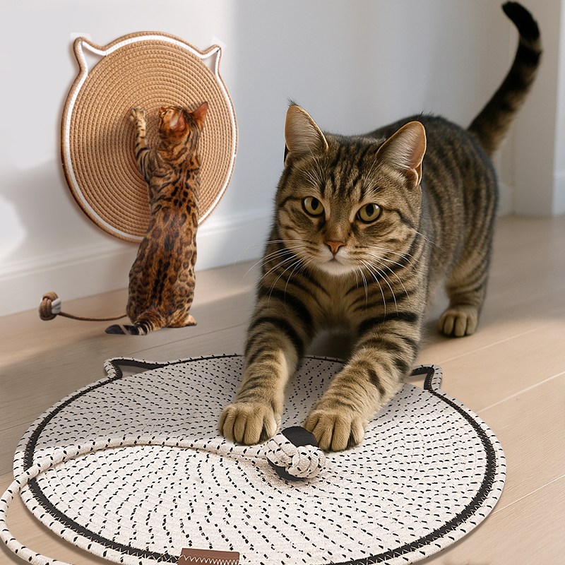 50cm 원형 대형 고양이 발톱 스크래쳐 매트, 벽면 부착 수직형 카페트, 바닥용 고양이 카페트 스크래처, 벽에 달려있는 스크래치 매트, 1개, 아이보리 13,600원