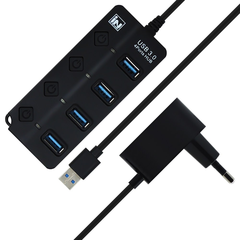 인네트워크 USB3.0 4포트 개별전원 유전원 허브 IN-PW3U4BK USB포트확장 5Gbps속도 상태표시LED 12,450원