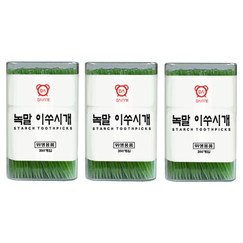 다인네 프리미엄 사각통 녹말 이쑤시개, 3개, 350개입 5,000원