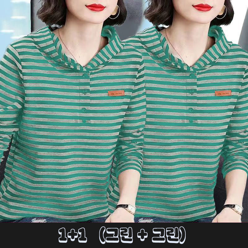 MAKABORO 1+1 여성 루즈핏 후드 맨투맨 긴팔티 기본핏 데일리 스트라이프 후드티 봄가을 27,800원