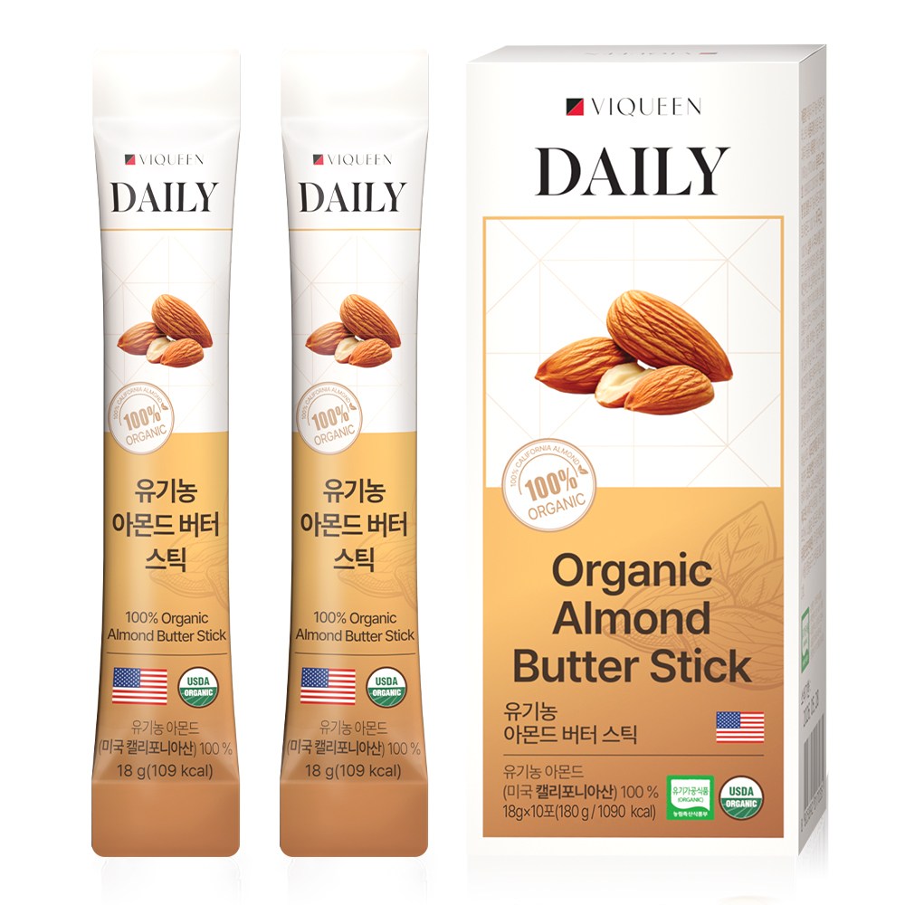 바이퀸 무첨가 100% 유기농 아몬드 버터 스틱 잼, 1박스, 180g 12,490원