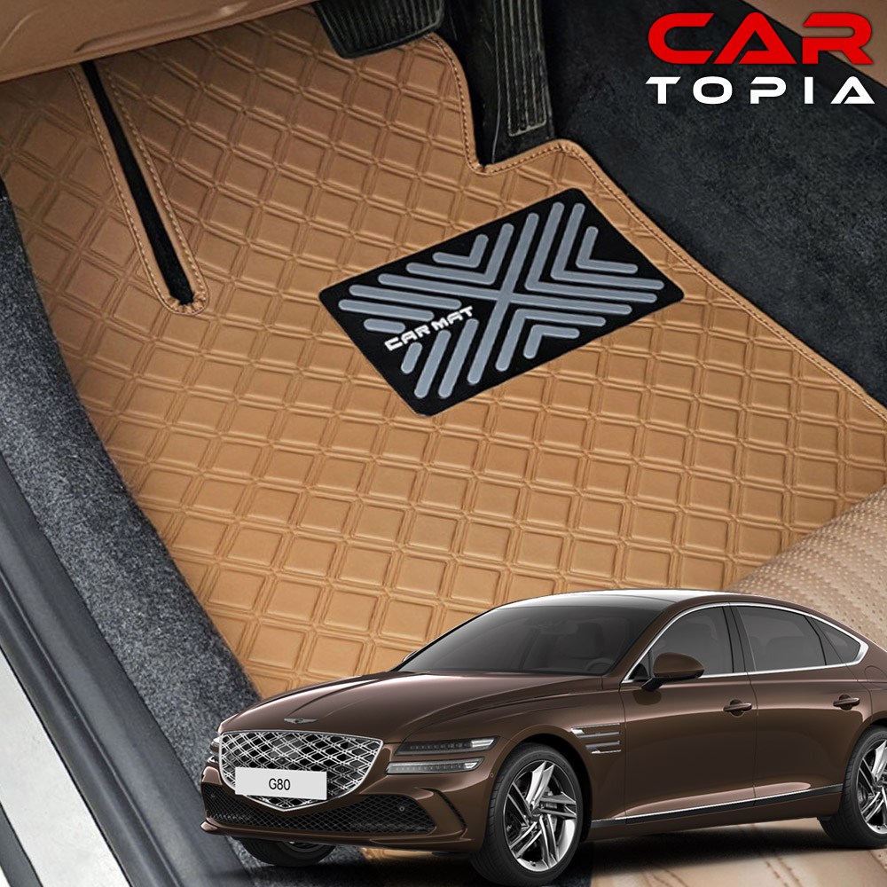 제네시스 G80 3세대 페이스리프트 스퀘어 바닥매트 가죽 카매트 발판 용품, 브라운 35,000원