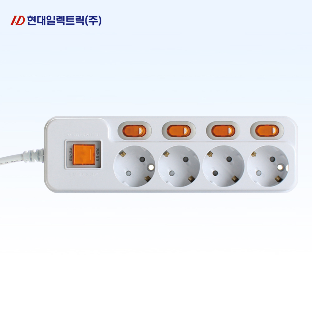 KS Q 현대 4구 일반 접지 개별 과부하차단 스위치형 16A 멀티탭 1.5m 3m 5m 10,200원