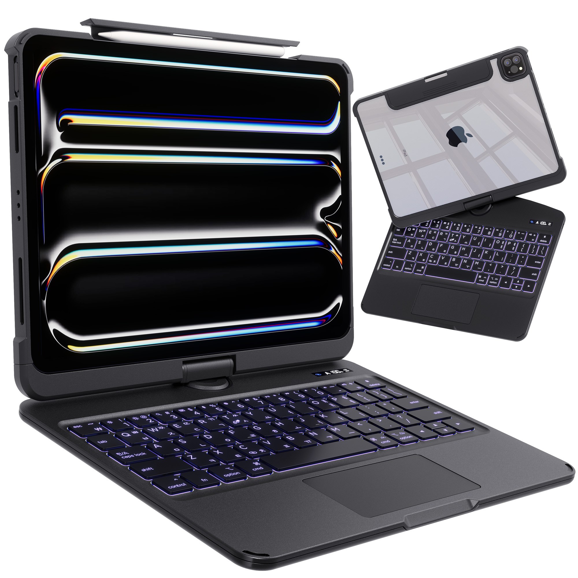 AITEWO 아이패드 키보드 케이스 일체형 360도 회전 다각도 조절 투명 케이스 트랙패드 펜슬수납 에어4/5/6/7/8세대10.9/11인치 프로1/2/3/4세대 12.9/13인치 159,800원