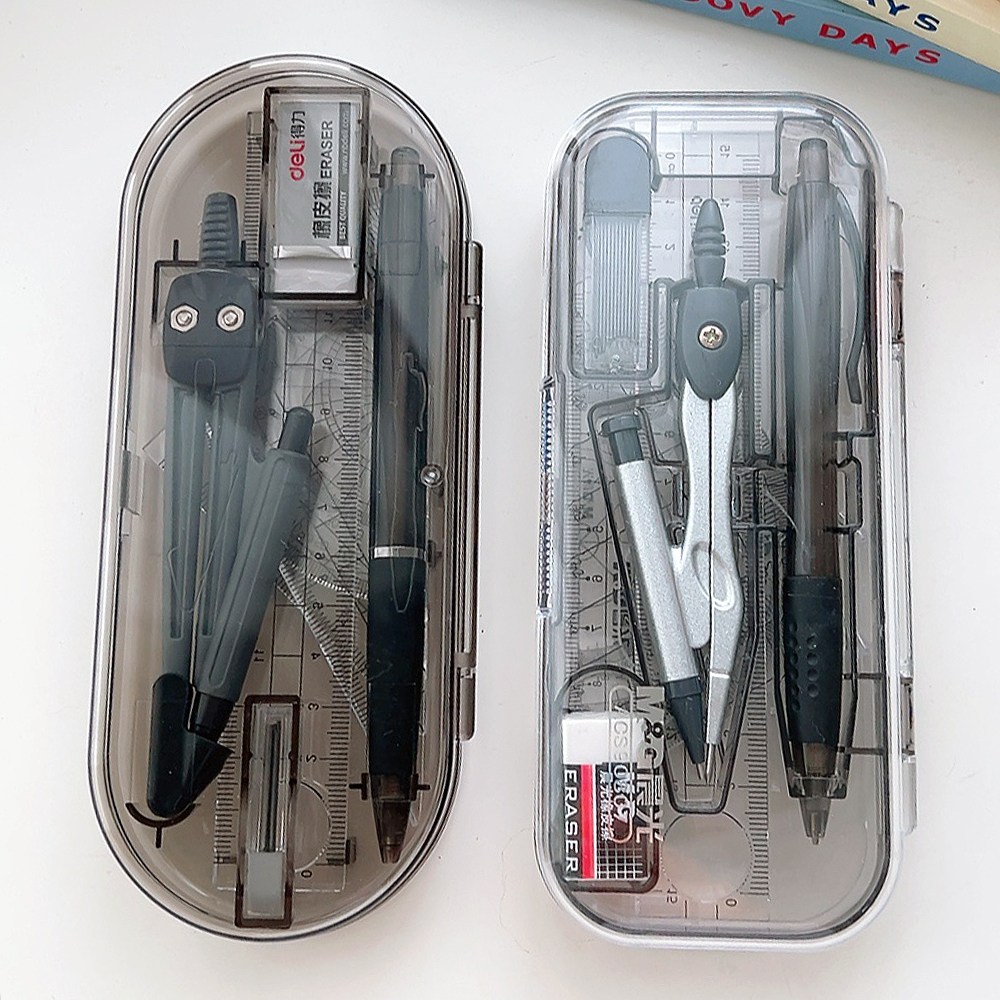 각도기 컴퍼스 세트 제도용 콤파스 삼각자 수학교구 8종 + 필통, 02 사각, 1세트 4,300원